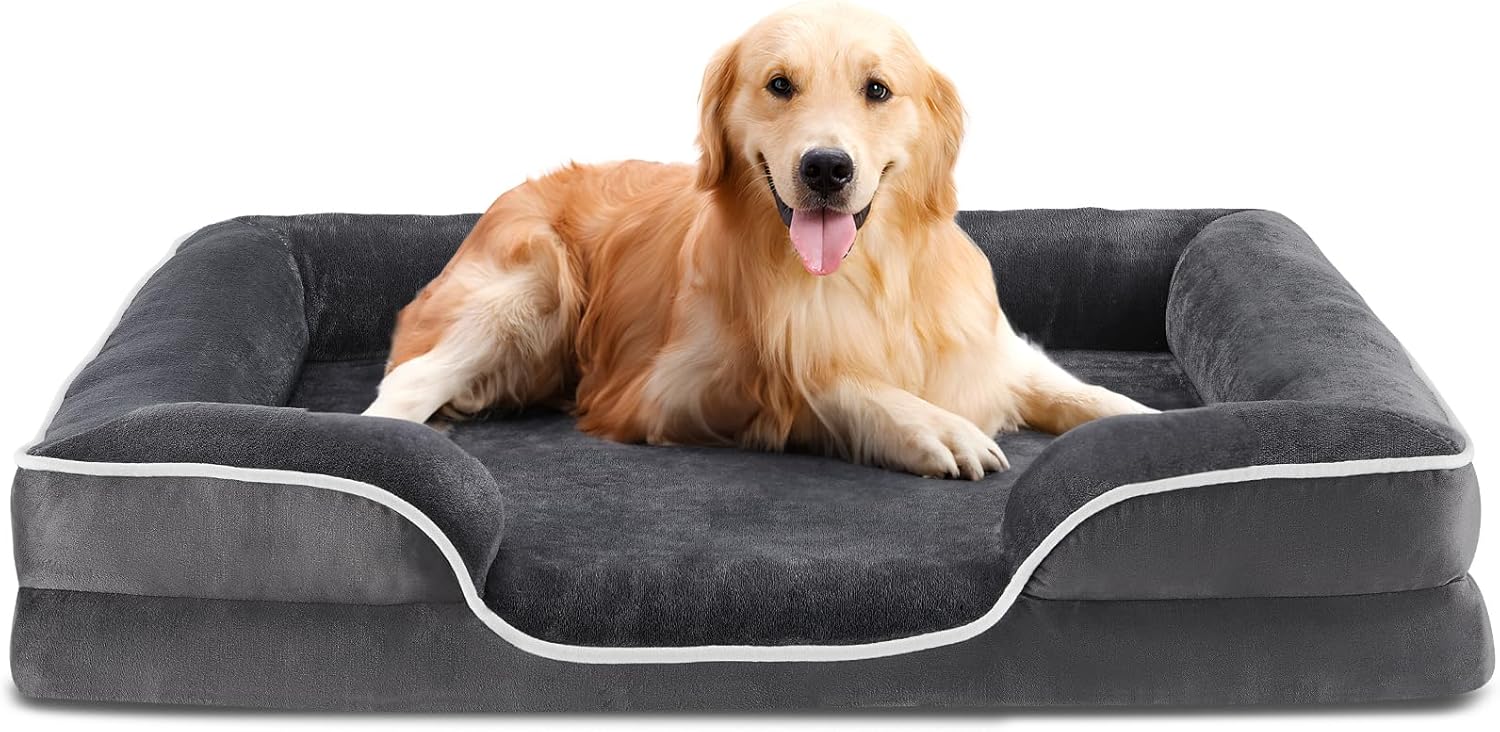 42x32 Inch Orthopedic Dog Beds for XL Large Sized Dogs, Machine Washable Cover Pet Bed, Anti-Slip Waterproof Memory Foam Couch Bed for Indoor Dogs and Cats, Grey