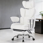Big and Tall Office Chair 350 LBS, Scratch-Resistant PU Leather Executive Office Desk Chair with Footrest, Ergonomic Reclining Computer Chair with Pocket Spring Support for Home Office, White