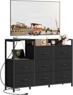 TV Stand for Up to 45 inch TV, Wood Top TV Media Console Table with 6 Fabric Drawers, 2 Shelves, Entertainment Center with LED Lights & Charging Station for Living Room, Hallway, Brown