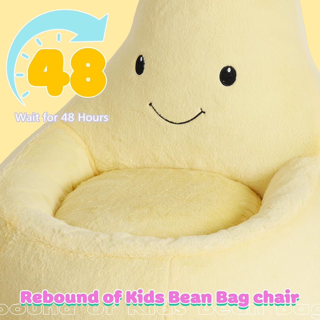 Kids Bean Bag Chair, Stuffed Toddler Couch with Faux Rabbit Fur Cover for Teens & Kids, Comfy Lazy Sofa Chair for Reader, Living Room, Bedroom, Aged 4-12 Years, 24 Inch, Yellow