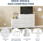 TV Stand Dresser with 8 Fabric Drawers & Open Shelves, TV Stand for Up to 45 inch TV with Wooden Top, Entertainment Center with Charging Station for Living Room, Hallway, White