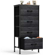 Nightstand with 4 Drawers Bedside Table with Removable Fabric Bins Sturdy Steel Frame Wood Top Organizer Furniture for Bedroom Closet Living Room,Light Gray