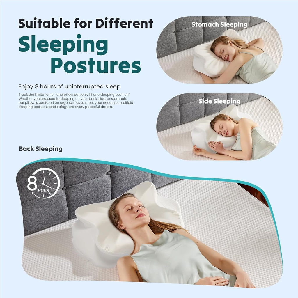 Cervical Pillow for Neck and Shoulder, Contour Memory Foam Pillow, Ergonomic Neck Support Pillow for Side Back Stomach Sleepers with Pillowcase