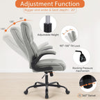 Office Computer Gaming Chair, Ergonomic High Back Heavy Duty Task Desk Chairs with Wheels, Flip-up Arms, Adjustable Height, PU Leather, Grey