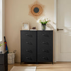 Nightstand with 4 Drawers Bedside Table with Removable Fabric Bins Sturdy Steel Frame Wood Top Organizer Furniture for Bedroom Closet Living Room