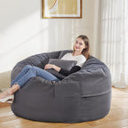 4FT Bean Bag Chair Beanbag for Adults and Kids Oversized Lazy Sofa Living Room Furniture with Removable Washable Cover Giant Comfy Gaming Chair Round Couch for Bedroom Dorm, Dark Grey