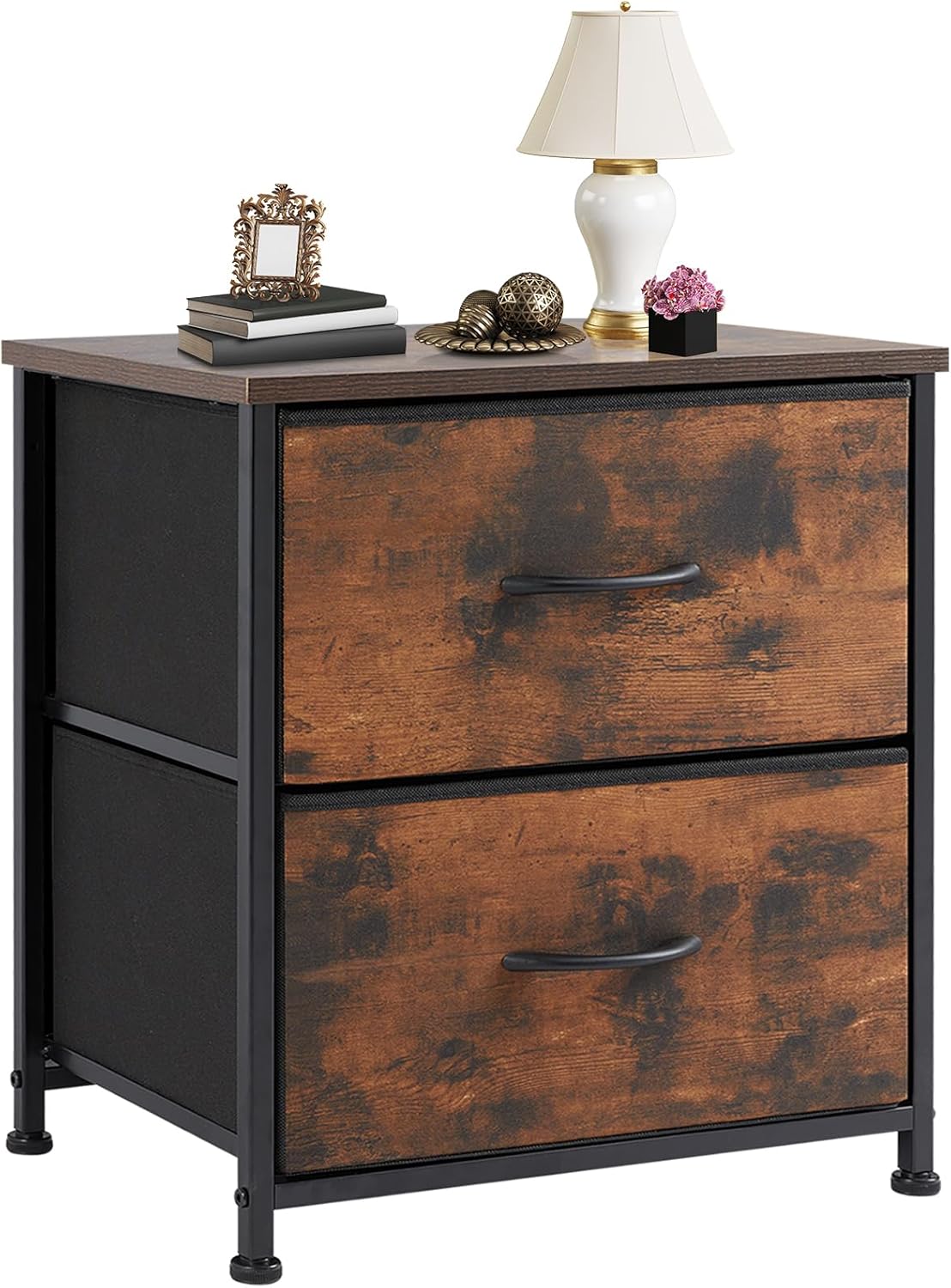 Nightstand Set of 2, Small Dresser with 2 Fabric Drawers Side Bedroom End Table Kids Bedside Storage Furniture for 25 inch Tall Night Stand for Closet, Entryway, College Dorm, Classic Black
