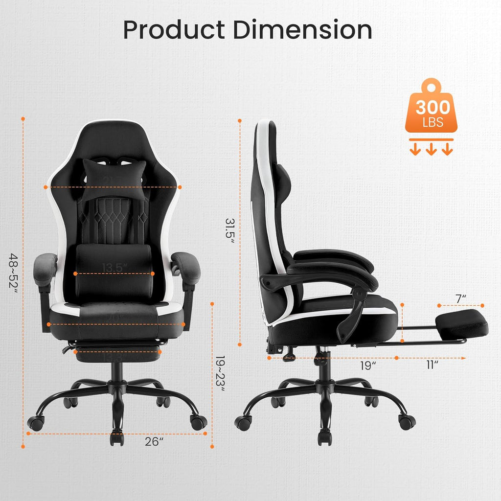 Computer Gaming Chair - Ergonomic Desk Chair with Footrest and Lumbar Support, High Back Height Adjustable Task Chair with Linkage Armrests and Headrest, 360?? Swivel Wheels, Black
