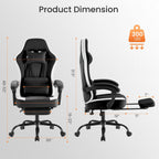 Computer Gaming Chair - Ergonomic Desk Chair with Footrest and Lumbar Support, High Back Height Adjustable Task Chair with Linkage Armrests and Headrest, 360?? Swivel Wheels, Black