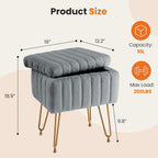 Vanity Stool Chair with Storage, 18.9??H x 16??L x 12.2??W Ottoman Chair Faux Fur Soft Padded Makeup Footstools Seat with 4 Metal Legs Anti-Slip Adjustable Feet for Make Up, Grey