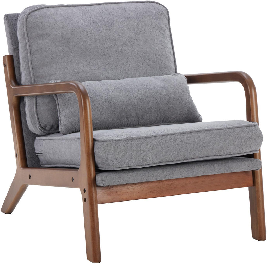 Mid Century Accent Chair, Modern Living Room Chairs with Arms and Waist Cushion, Reading Chairs for Adults, Lounge Chair for Bedroom, Solid Wooden Frame, Classic Green