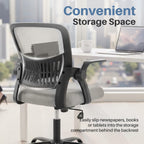 Home Office Desk Chair - Ergonomic Computer Mesh Chair with Lumbar Support & Rocking Mode, Height Adjustable with Flip-up Armrest, for Conference, Meeting Room, 360?? Swivel, Adults, Grey