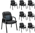 Waiting Room Chair, Leather Office Desk Reception Guest Stationary Side Chairs with Padded Arms for Home Conference Lobby Area Meeting Church Medical Clinic Elderly Student