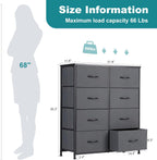 8 Drawer Storage Dresser with Wood Top - Wide Fabric Chest Organizer for Bedroom, Closet, Living Room,Tower Cabinet, TV Stand, Hallway Entryway Furniture,Grey