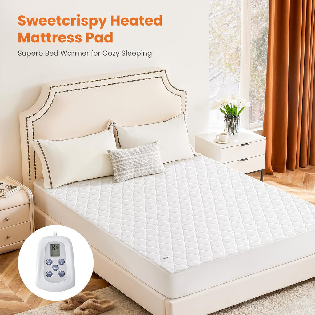 Heated Mattress Pad Twin Size (75??39??) ?C Quilted Electric Bed Warmer with 12 Heat Settings, 10?Hour Auto Shut?Off, Machine Washable, ETL Certified ?C White