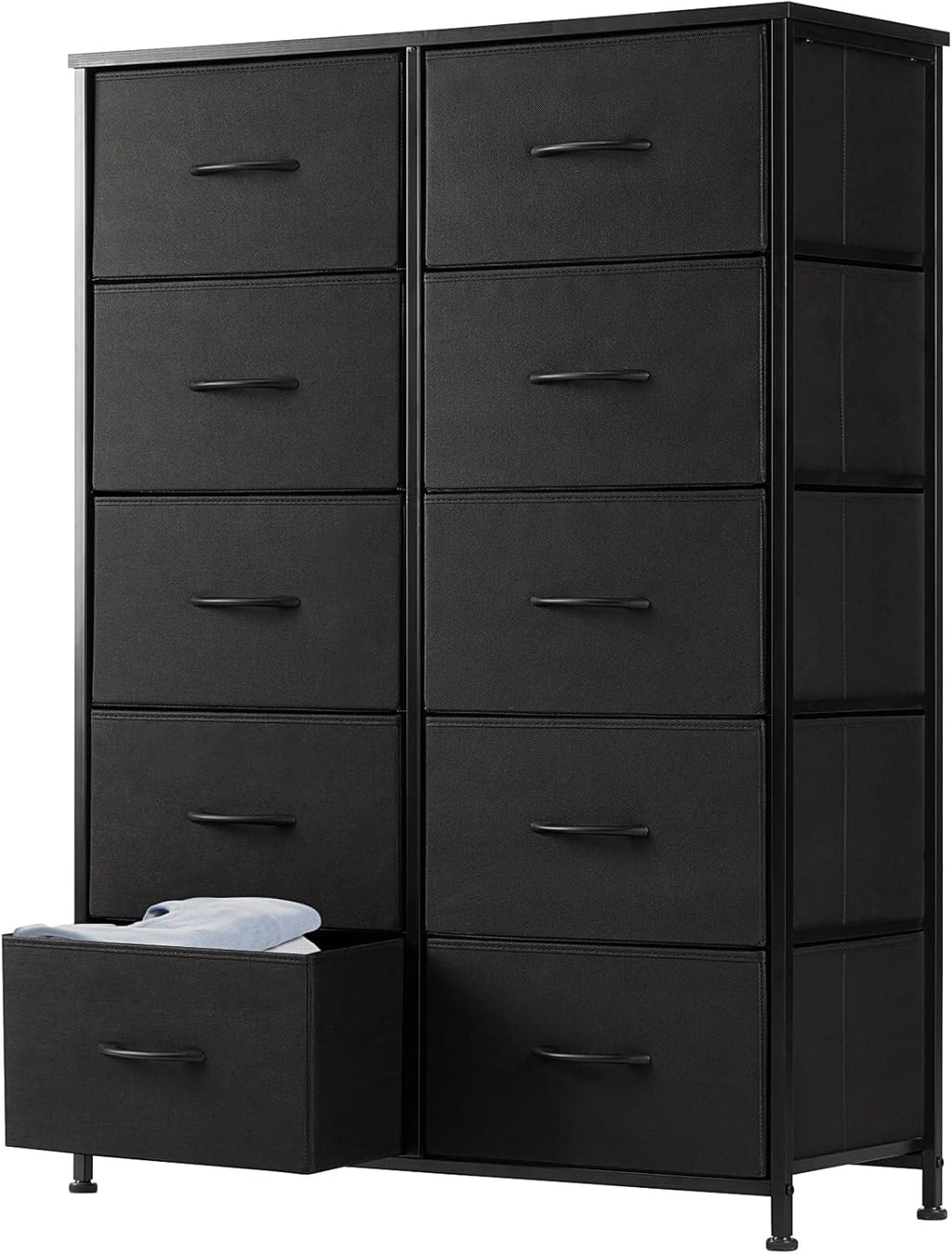 8 Drawer Dresser for Bedroom, Fabric Storage Organizer with Sturdy Metal Frame, Wooden Top Chest of Drawers for Closet Entryway Guest Room,Matte Black