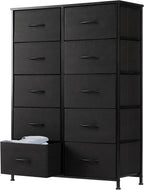 8 Drawer Dresser for Bedroom, Fabric Storage Organizer with Sturdy Metal Frame, Wooden Top Chest of Drawers for Closet Entryway Guest Room,Matte Black