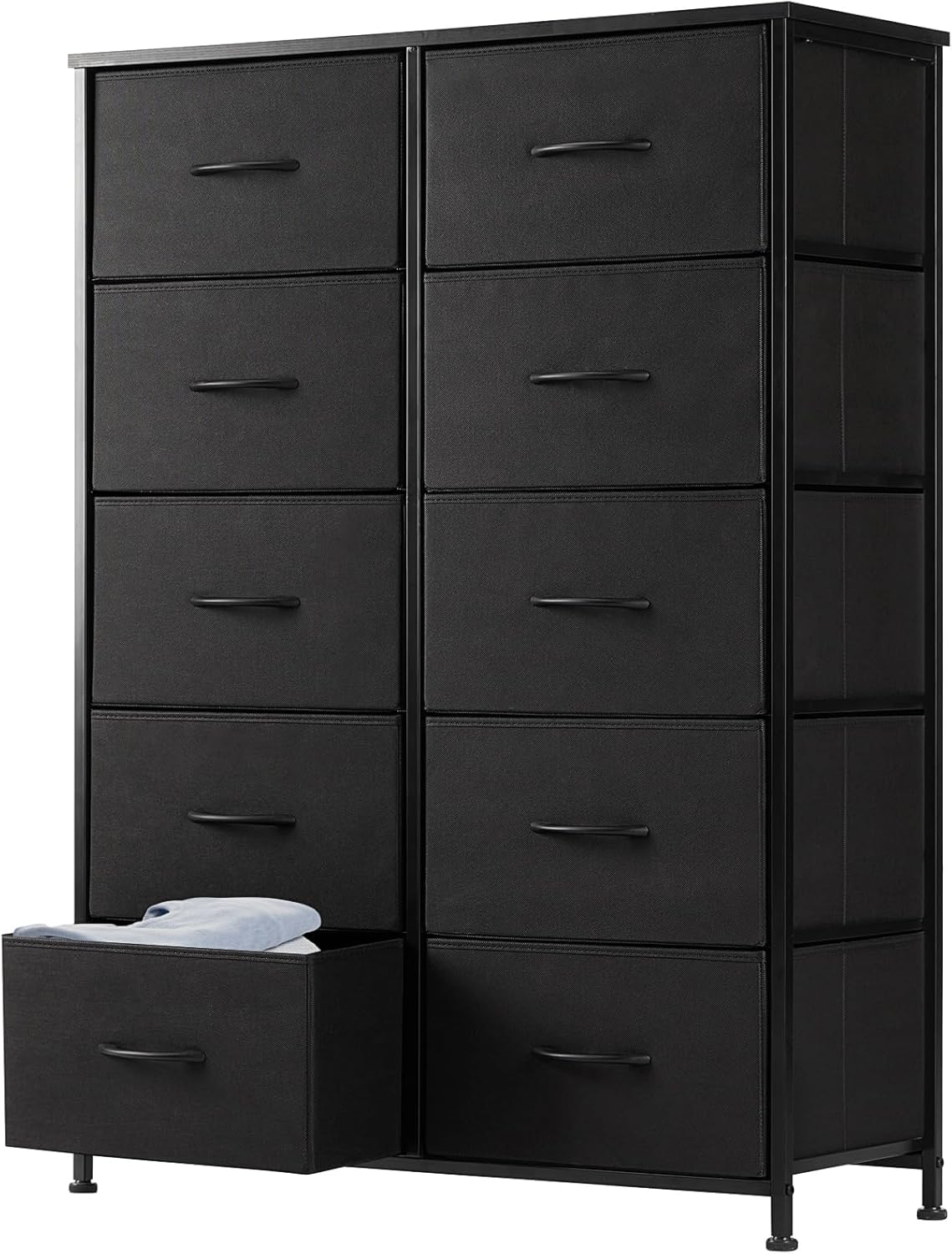 8 Drawer Dresser for Bedroom, Fabric Storage Organizer with Sturdy Metal Frame, Wooden Top Chest of Drawers for Closet Entryway Guest Room,Matte Black