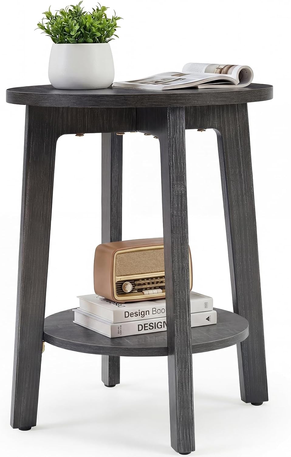 Small Round Side Tables Set of 2 for Living Room, 2-Tier Wood End Tables with Storage Shelf, 220 Lbs, Sturdy Bedside Nightstands with Non-Slip Pads, Easy Assembly, Natural Wood