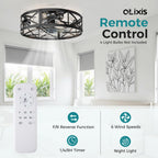 Ceiling Fans with Remote, Farmhouse Ceiling Fan, 19 Inch Low Profile Caged Fandelier, Flush Mount with 6 Wind Speeds, for Bedroom, Kitchen, Living Room, Bulbs Not Included, Black