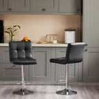 Bar Stools Set of 2, Armless PU Leather Adjustable Swivel Barstools, Hydraulic Kitchen Counter Height Thickened Seat Cushion Square Island Countertop Chairs with Back, Black