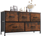Dresser for Bedroom with 9 Storage Drawers, Large Fabric Storage Tower Organizer, Chest of Drawers with Metal Frame Wooden Top for Closet, Living Room, Entryway, Brown