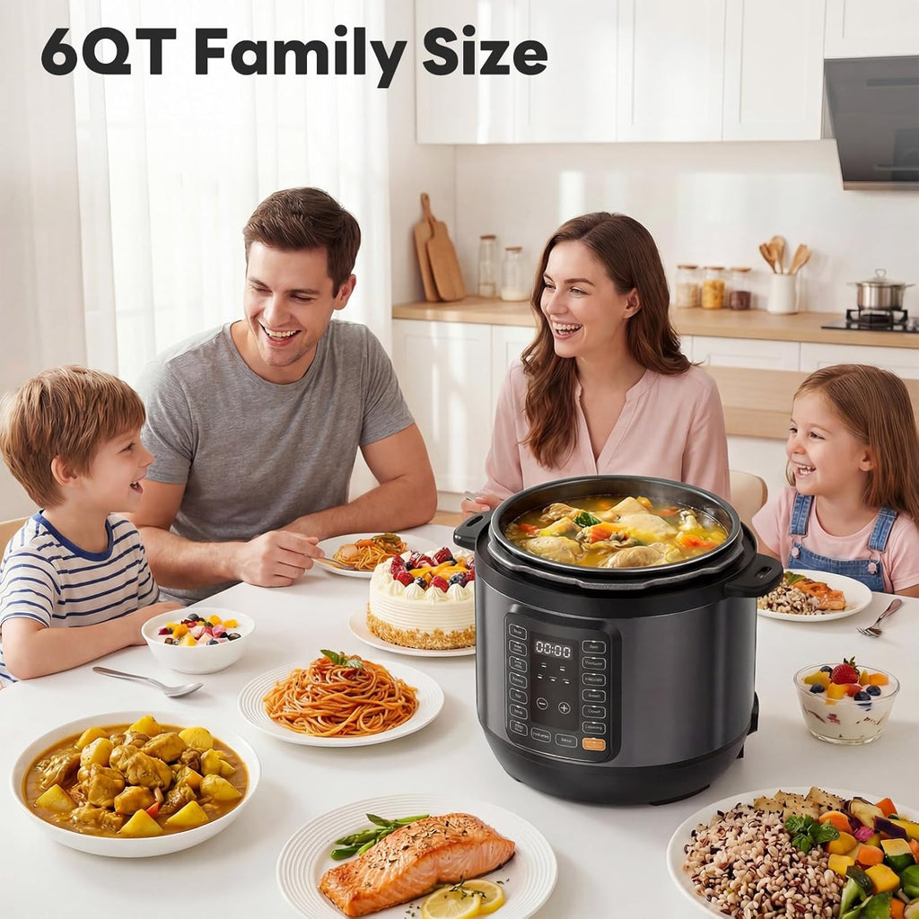 16-in-1 Electric Pressure Cooker, 6QT Programmable Multi Cooker with 12 One-Touch Presets, Soup Steam Yogurt and More, Ceramic Inner Pot Delay Start & Keep Warm, Includes Recipe Guide, Black