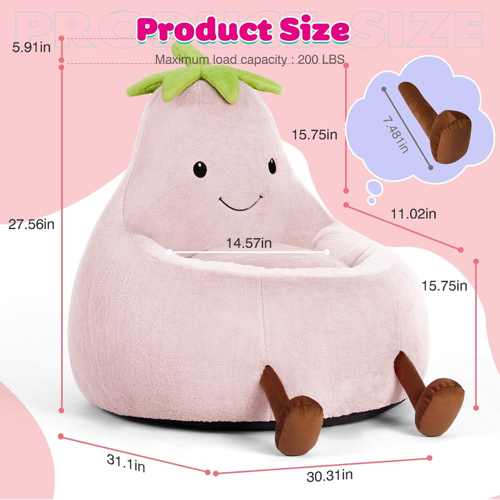 Kids Bean Bag Chair, Stuffed Toddler Couch with Faux Rabbit Fur Cover for Teens & Kids, Comfy Lazy Sofa Chair for Reader, Living Room, Bedroom, Aged 4-12 Years, 31 Inch, Pink