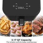 3QT Air Fryer, Small Air Fryer with Digital PP Touch Panel, 400?H Max Temp, Overheat Protection and Auto Shut-off, Nonstick and Dishwasher Safe Basket for Roast, Bake, Broil, Reheat, Black