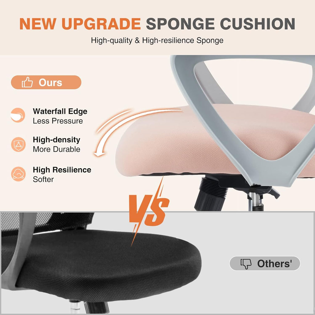 Ergonomic Mid-Back Mesh Home Office Desk Chair with Wheels, Lumbar Support, and Comfortable Armrests for Home, Bedroom, Study, Office