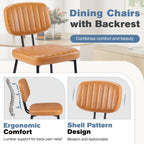 Dining Chairs Set of 6, Upholstered Mid-Century PU Leather Accent Chair with Backrest and Metal Legs for Kitchen, Living Room, Brown