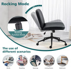 Criss Cross Chair with Wheels Wide Cross Legged Office Desk Vanity Chair Comfy Fabric Armless Adjustable Swivel for Home Computer Task PU Black