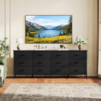 TV Stand 7 Drawer Dresser for Bedroom with Storage TV Stands for Living Room Grey, Farmhouse Entertainment Center Media Console Table with Metal Frame Adjustable Feet