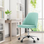 Armless Vanity Chair, Cute Comfy Home Office Desk Chair with Wheels, Modern Upholstered Task Computer Seat for Bedroom, Study, Makeup Vanity, Height Adjustable & Swivel, Mint