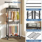 Portable Closet, Rolling Clothes Rack, 29 x 15 x 75 Wardrobe Closet with Adjustable Shelves, Metal Garment Rack with Lockable Wheel, for Cloakroom, Bedroom Storage, Laundry Room, Black
