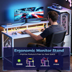 L Shaped Gaming Desk with Shelves Storage Drawers 52'', White Computer Desks with LED Lights Power Outlets, Office Wood Table with PC Stand Cable Management for Bedroom Dual Monitor Streaming