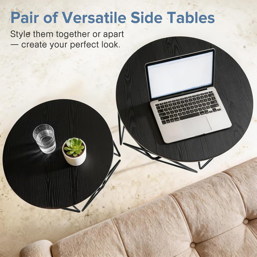 Modern Geometric Coffee Table Set of 2, Round Nesting Side Tables with Hidden Storage, Movable End Tables for Living Room Decor & Practical Use