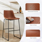 Counter Height Bar Stools Set of 4, 30 inch Height Stool Faux Leather Barstools with Back, Armless Kitchen Island Countertop Comfortable Modern Chairs with Metal Legs, Warm Brown