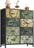 TV Stand Dresser with 8 Fabric Storage Drawers, Media Console Featuring Open Shelf for 45 inch TV, Compact Entertainment Unit for Bedroom, Living Space, or Dorm Organization, Flower Pattern