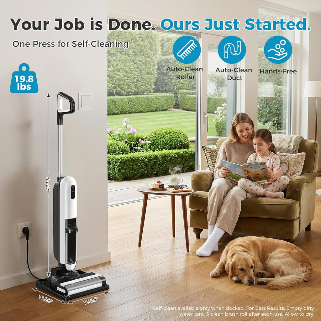 Wet Dry Vacuum Cleaner, Cordless All-in-One Vac Mops, Vacuum Mop with Self-Cleaning System, Dual Water Tank Design, Tangle-Free Brush, Dual-Edge Cleaning, 35-Min Runtime