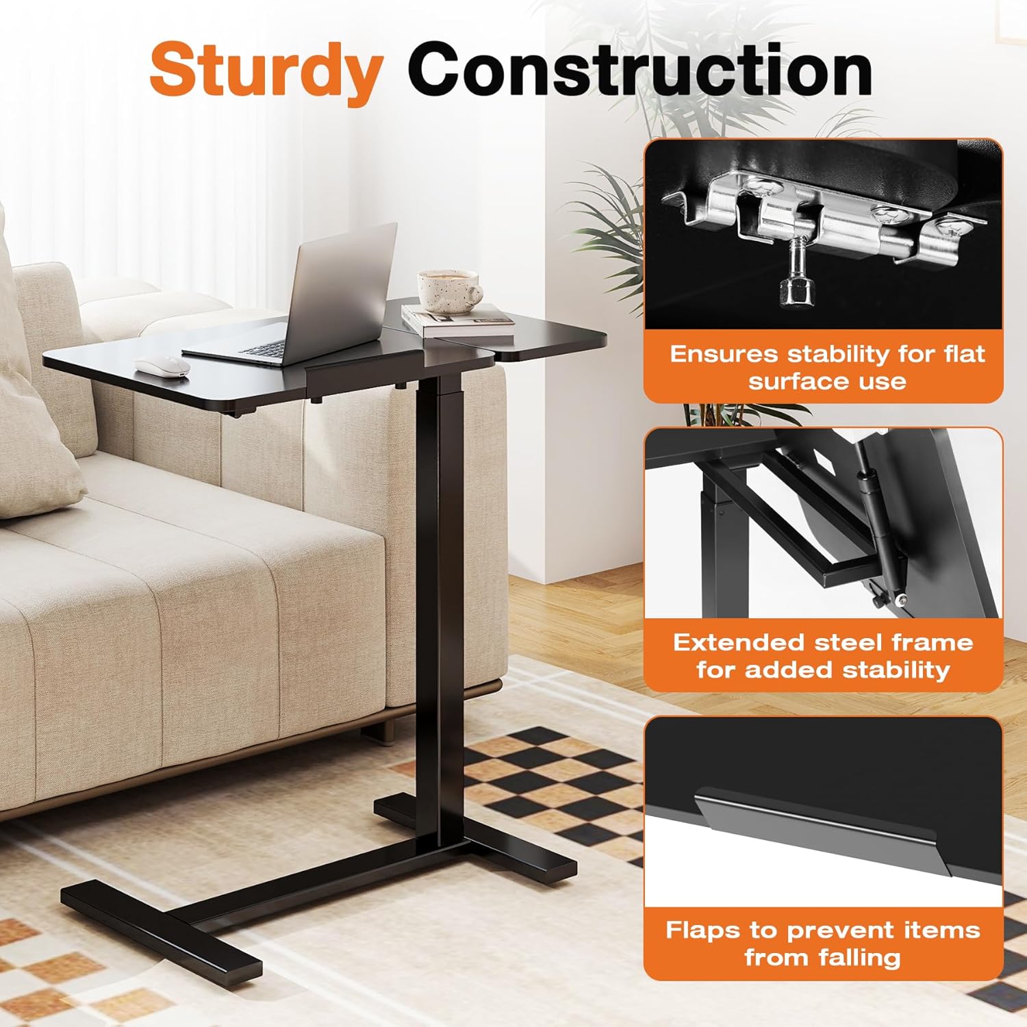 Small Standing Desk Rolling Table Adjustable Height, Laptop Mobile Stand with Wheels, Portable Computer Workstation with Tiltable Desktop for Teacher Classroom Home Office, Black