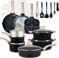 25 Pcs Pots and Pans Set, Nonstick Kitchen Cookware Set, Induction Cooking Sets with Stay-Cool Handles, Deep Black