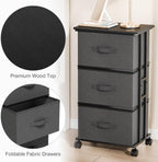 3 Drawer Fabric Dresser with Wheels, Storage Cabinet Organizer with Removable Drawers, Rolling Chest with Steel Frame for Bedroom, Closet, Living Room, Entryway, Grey