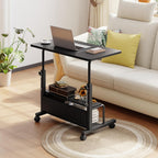 31.5 Manual Standing Desk, Height Adjustable Mobile Computer Desk with Lockable Wheels & 2-Tier Storage, Rolling Laptop Table for Small Spaces & Home Office, Black