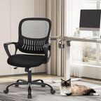 Home Office Managerial Executive Chair with Ergonomic Design, Mid-Back Mesh Swivel, Comfortable Lumbar Support, Comfy Arms for Bedroom,Study,Student, Black