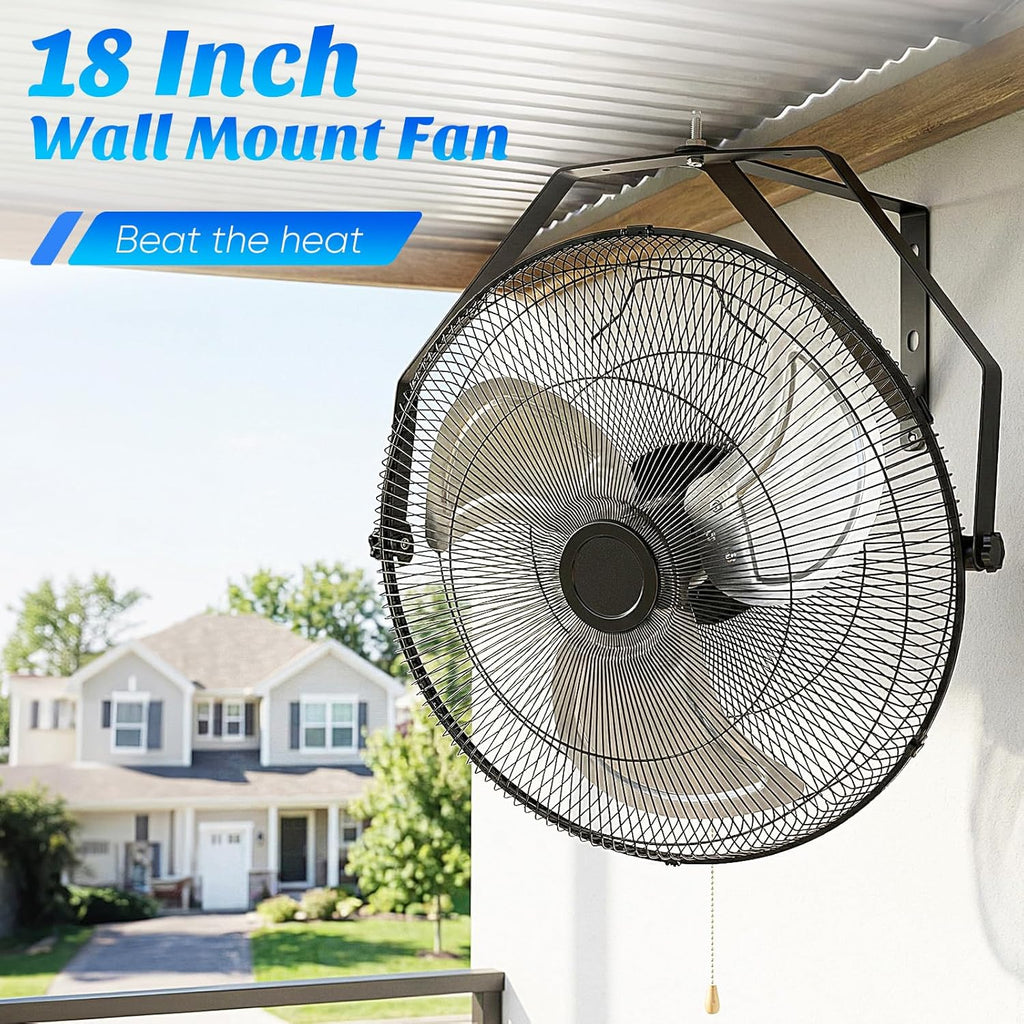 18 Inch Wall Mount Fan, 2600 CFM, 3-Speed High Velocity Fan, Vertical & Horizontal Adjustable Tilt for Industrial, Commercial, Warehouse, Greenhouse, Black