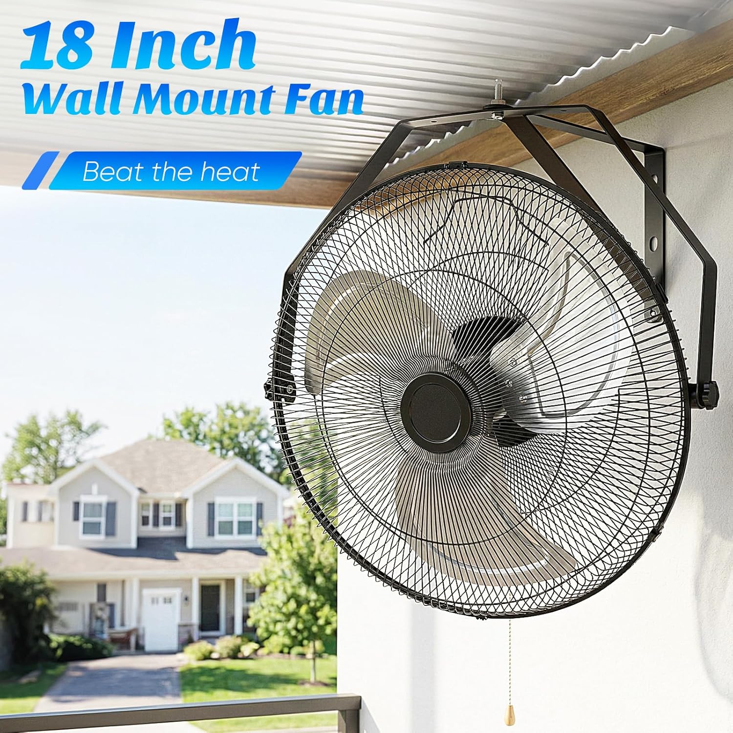 18 Inch Wall Mount Fan, 2600 CFM, 3-Speed High Velocity Fan, Vertical & Horizontal Adjustable Tilt for Industrial, Commercial, Warehouse, Greenhouse, Black