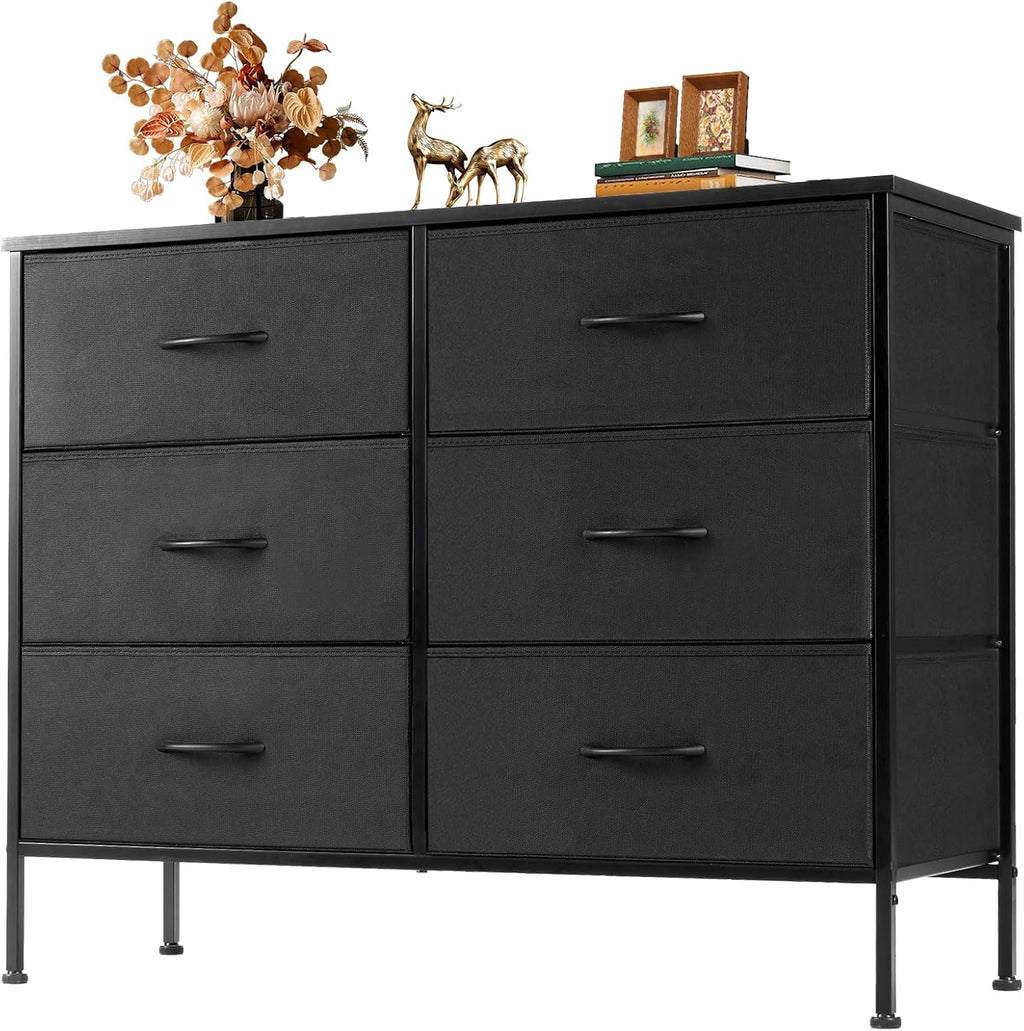 9 Drawer Storage Dresser with Wood Top - Wide Fabric Chest Organizer for Bedroom, Closet, Living Room,Tower Cabinet, TV Stand, Hallway Entryway Furniture,Bright White