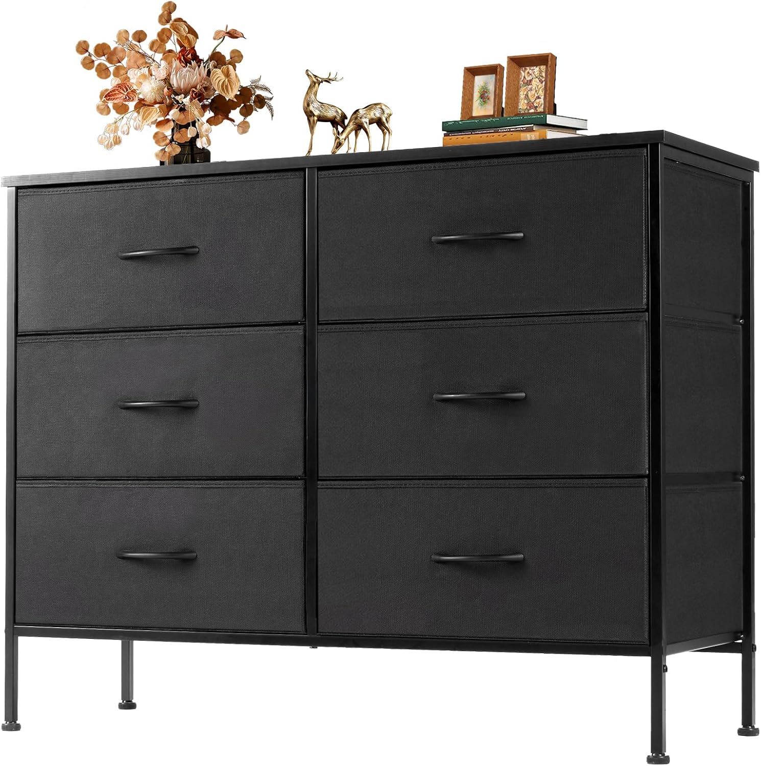 9 Drawer Storage Dresser with Wood Top - Wide Fabric Chest Organizer for Bedroom, Closet, Living Room,Tower Cabinet, TV Stand, Hallway Entryway Furniture,Bright White