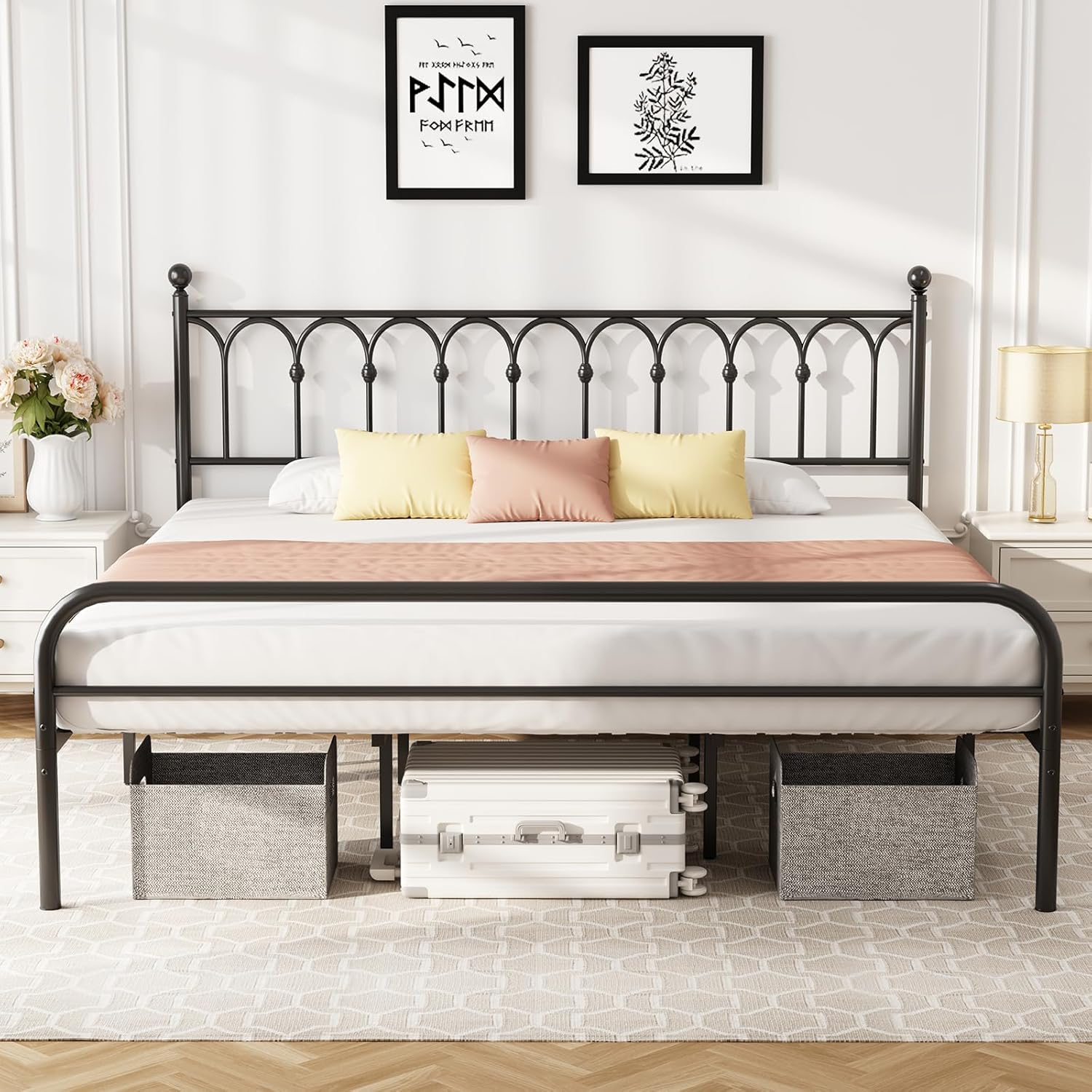 King Bed Frame Heavy Duty Metal Platform with 11.9 Under-Bed Storage, No Box Spring Needed, Easy Assembly, Black